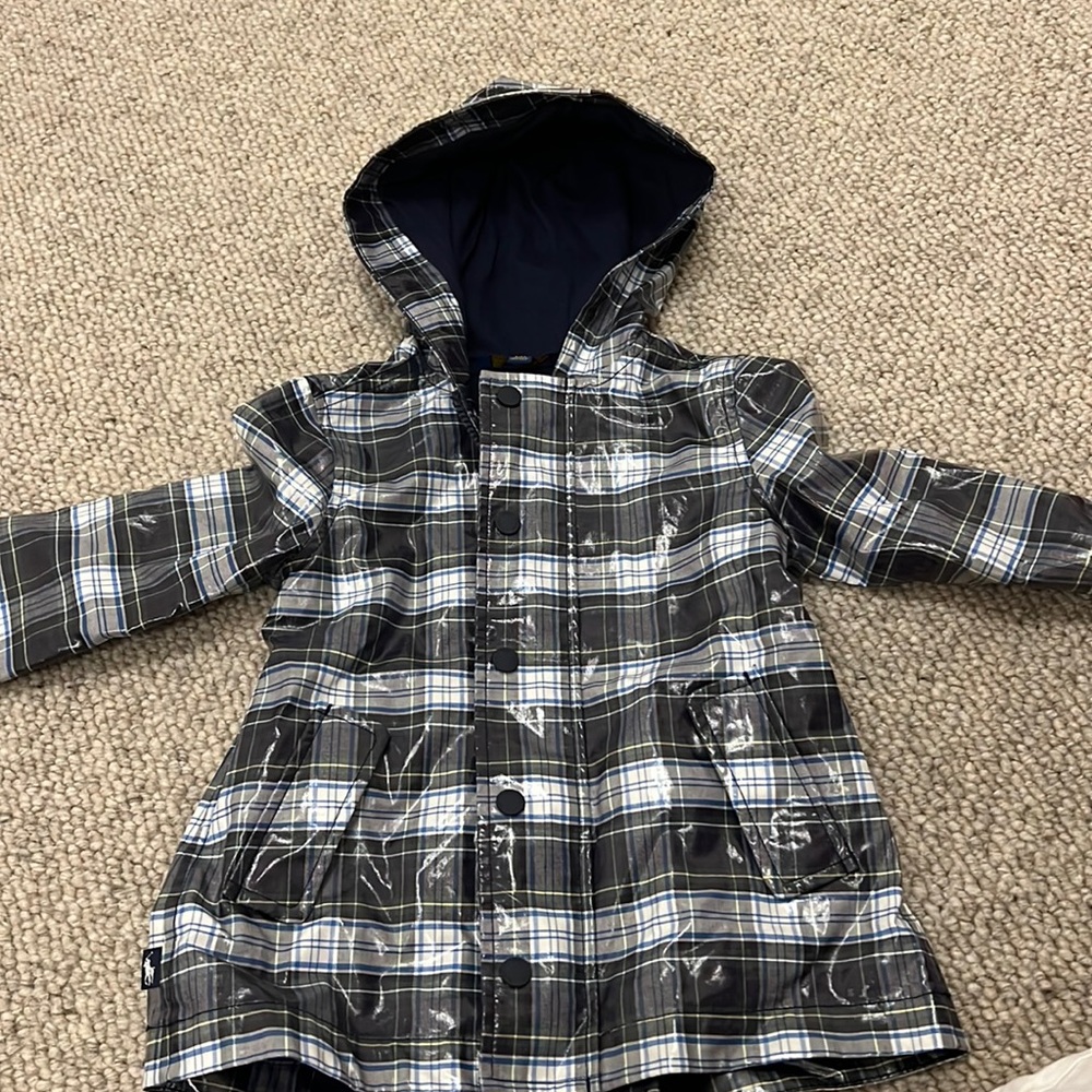 Polo Ralph Lauren girls lined raincoat. Shiny plaid. Great condition.